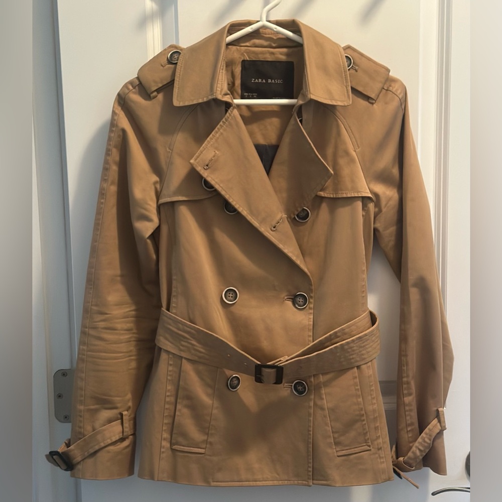 Zara Tan Double-Breasted Trench Coat